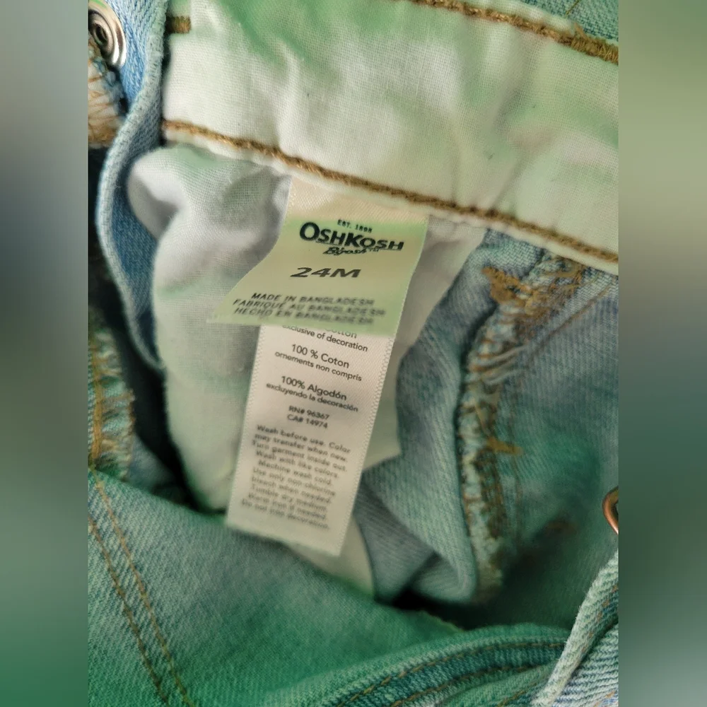 OshKosh B'gosh Light Blue Denim Overall 24 Month Girl Toddler 2t Jean Hearts 24m
